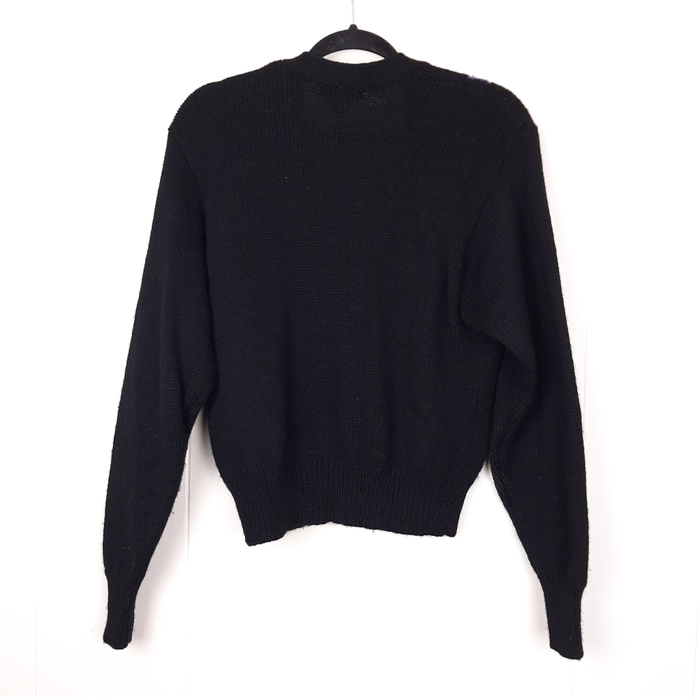 JH Collectibles vintage cardigan floral wool chunky knit grandma sweater black - Picture 2 of 8